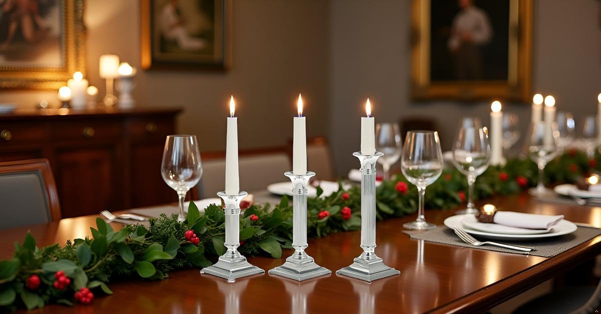 3er Set Silber-Kerzenständer Berlin (15/19/23cm) – Echt versilbert & Anlaufgeschützt – Edle Geschenkbox inklusive