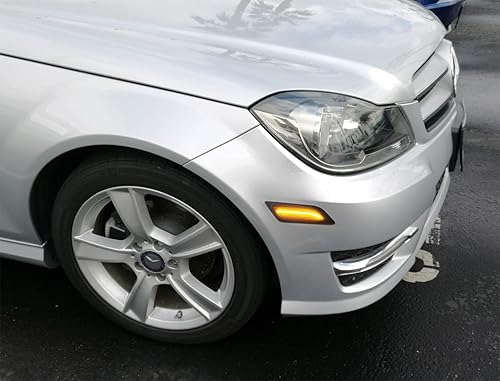 Miniatura 5 de iJDMTOY Kit de luz de marcador frontal LED ámbar con lente ahumada compatible con Mercedes W204 LCI C250 C300 C350 SedánCoupe 2012-14, alimentado