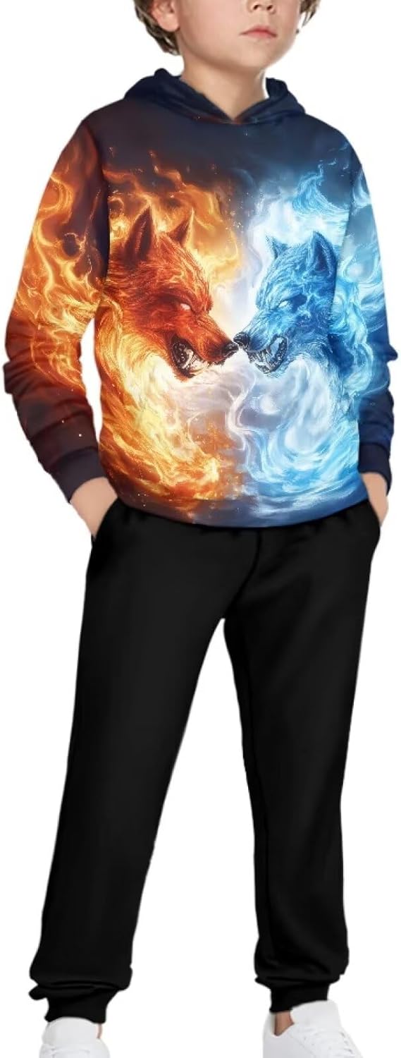 Boys Fall 2 Piece Outfits 5-12Y, Kids Hooded Sweatshirt and Jogger Sweatpants Sets Fashion Pullover Sweatsuit