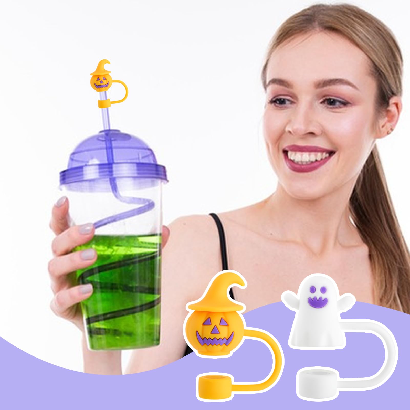 THXFUNAREA 4 Stk Stanley Cup Strohhalm Abdeckungen | Halloween Kürbis Design Für 10mm Strohhalme