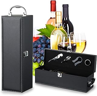 Bottle Wine Carrier,Leather Wine Gift Boxes ,for Wedding, Anniversary,Travel, Restaurant, Party, Gifts for Wine Lovers , Storage Box for Home Bar Wine Collection With 4pcs Wine Accessories Set（black）
