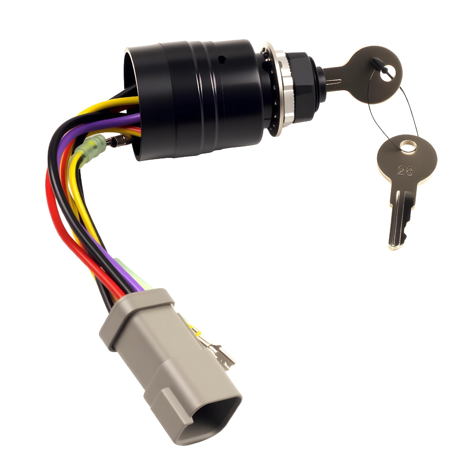 ZOOKOTO 129572 Ignition Switch with 2 Keys Fit for Tracker Boats, 3 Position 6 Wire 8 Pin Connectors Replace Mercury Ignition Switch 87-17009A2 87-17009A5