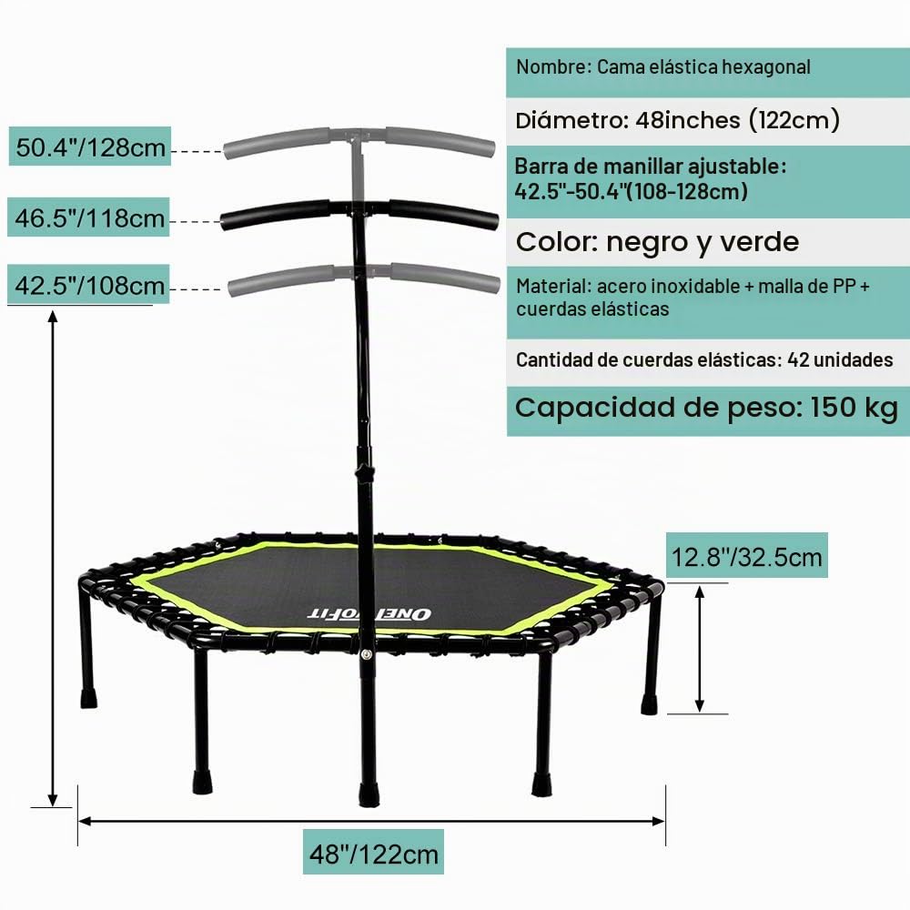 ONETWOFIT 122cm Trampolín de Rebote para Adultos, Mini trampolín silencioso para Ejercicio en Interiores al Aire Libre, trampolín de Fitness con Rebote Bungee