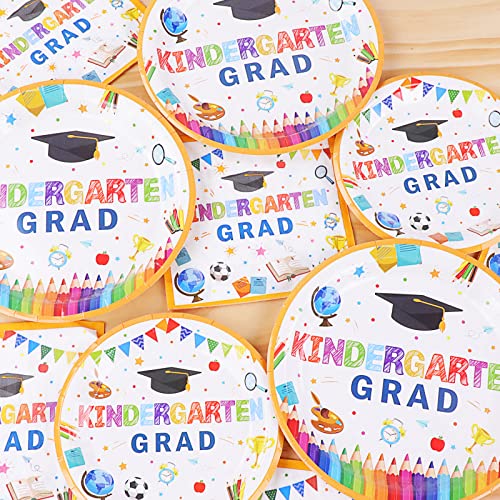 Image of Kindergarten Graduation Party Supplies Pre-K Grad Tableware Set Preschool Graduation Plate Napkin Kindergarten Disposable Paper Dinnerware Kit for Graduate Party decoration Favor 24 Guest (White)