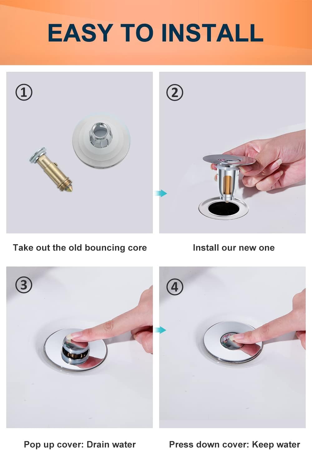 SINKY8 Universal Bathroom Sink Stopper, Anti Clogging Pop Up Drain Stopper for Bathroom Sink Drain Strainer Without Overflow, Bathtub Sink Plug with Filter Basket for 1.08~1.96'' Drain Hole - - 