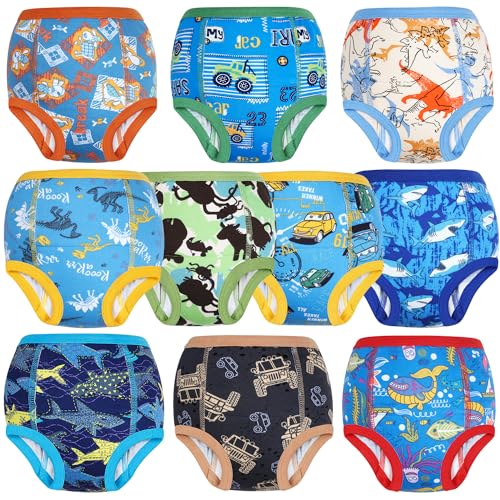 FLYISH DIRECT Potty Training Pant, 10 Packs Cotton Absorbent Training Pants for Toddlers Boy and Girls, Baby Reusable Potty Training Underwear, 7 Years, Blue Park