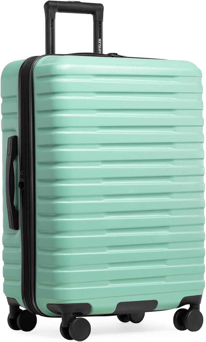 Boren Equipaje de viaje resistente, rígido y expandible con 8 ruedas giratorias, menta, cuadros, mediano, 26 pulgadas