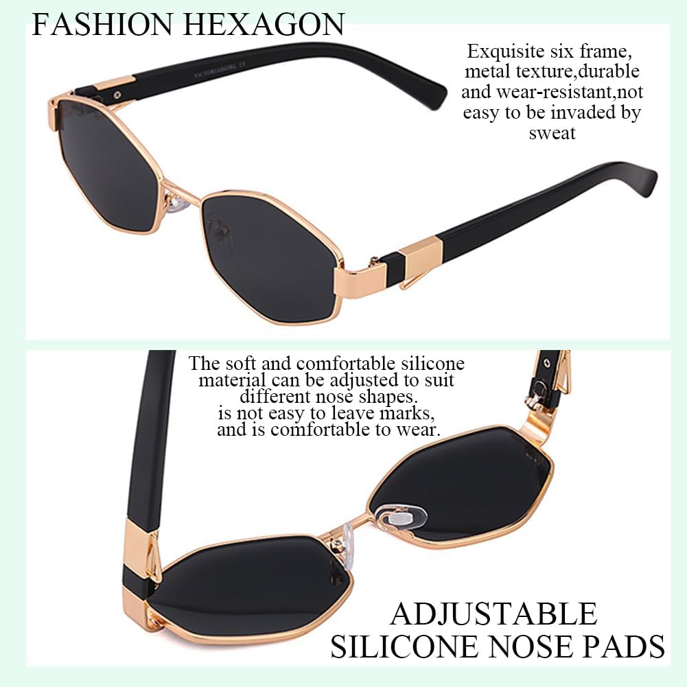 FBHLZ Women Hexagon Sunglasses with Chain Vintage Metal sunglasses Women Polarized Sunglasses UV400 Protection - Image 3