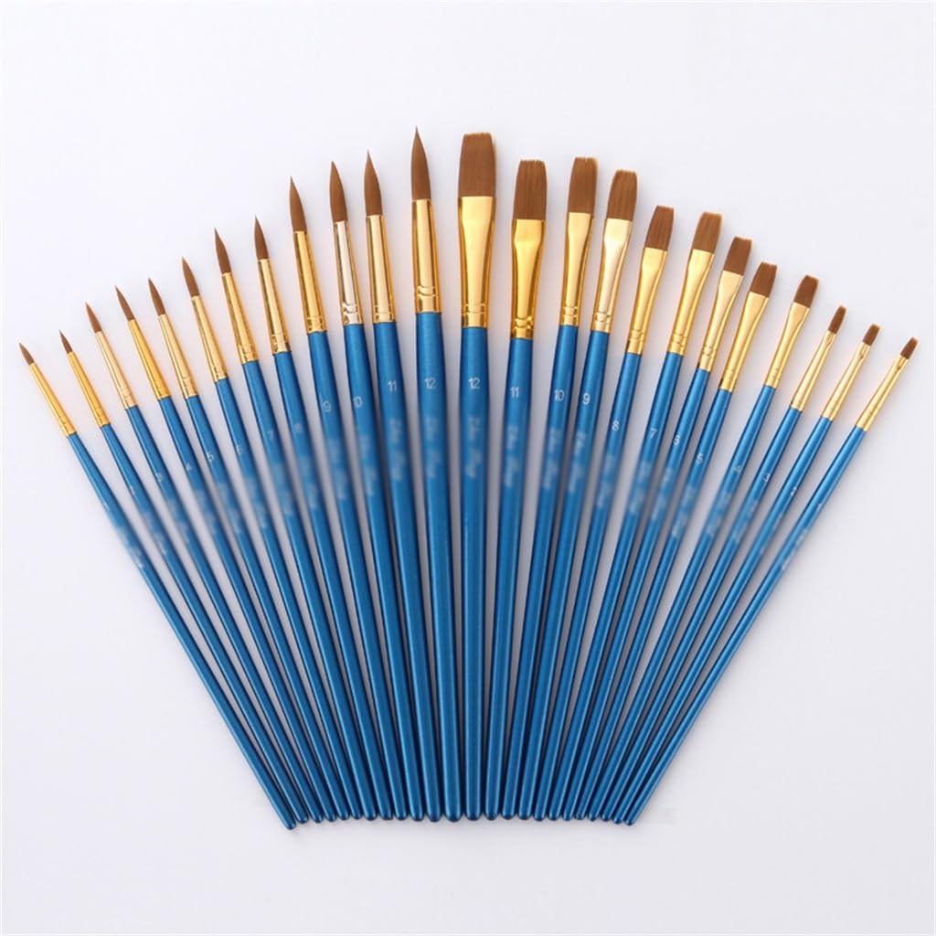 XBTGS Set di pennelli piatti in nylon e lana di nylon, asta con perla, pittura a olio, in legno, blu, come da mostra, blu