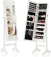Sweetcrispy 47.3" Freestanding Jewelry Armoire with Full-Length Mirror, Lockable Tall Cabinet, Velvet Lining, 3 Angles, Large Capacity - White