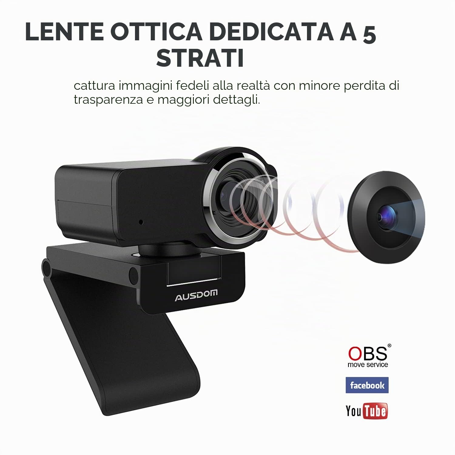 AUSDOM AW635 HD 1080p Streaming Webcam con Microfono per PC, USB Web Camera Non grandangolare Perfetto per Fare Video lezioni e Video chiamate casa Lavoro apprendimento a Distanza Mac Computer Zoom