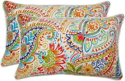 Pillow Perfect Paisley - Almohada decorativa para interiores y exteriores, relleno de felpa, resistente a la intemperie y a la decoloración, lumbar