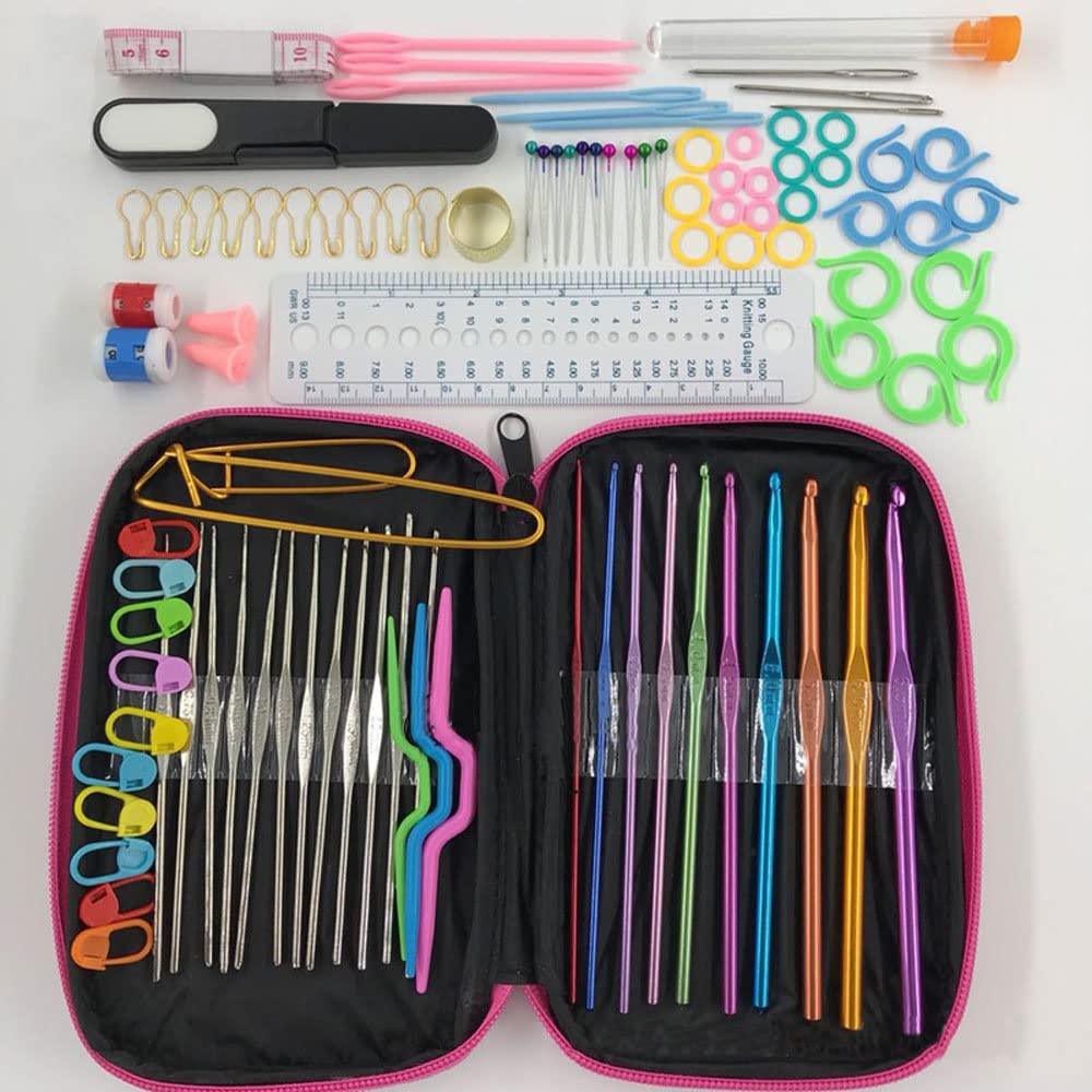 Nature Dream 100 Pcs Crochet Hooks Kit Set Knitting Needles Set,Crochet Needle,Stainless Steel Aluminum Alloy Multi Color Aluminium Crochet Hooks with Portable Case