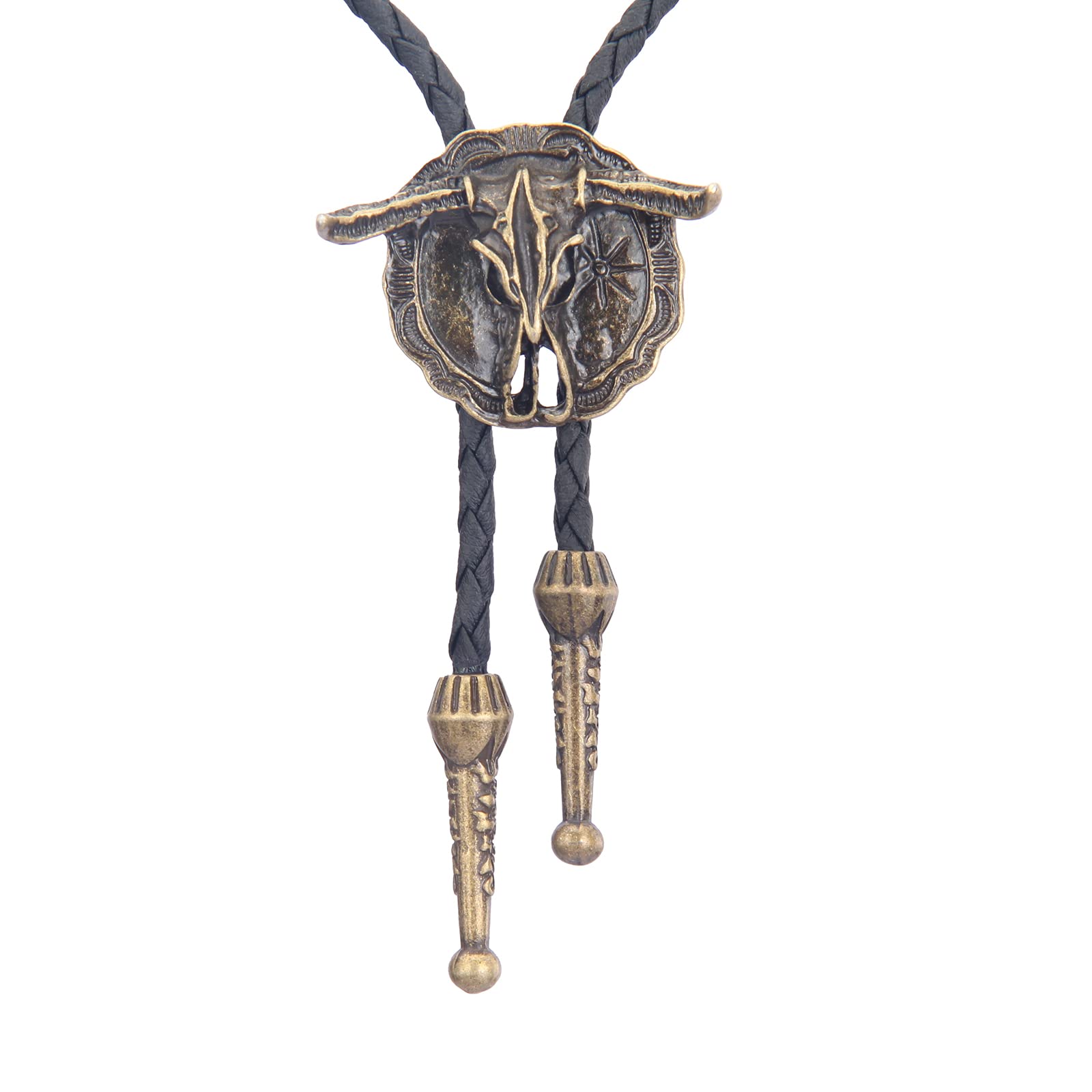 AZORAWestern Cowboy Bolo Tie Men Leather Necktie Rope Cord Pendant Necklace Braided Jewelry for Men Boy Girl