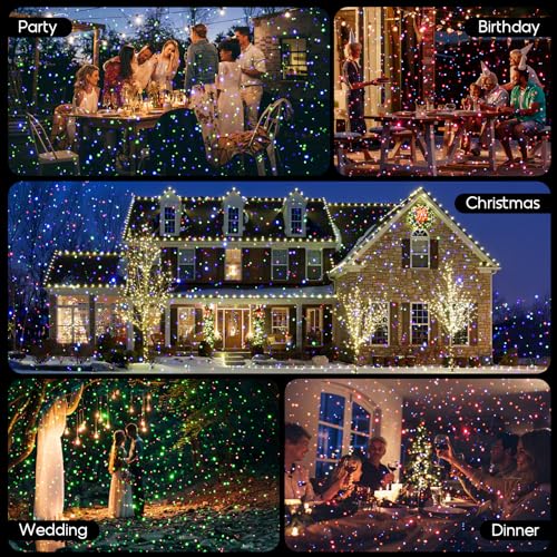 Image of Christmas Projector Lights Outdoor, 3 Color Firefly Light Show, IP65 Waterproof Light Projector Outdoor with Remote Control and Timer, Indoor Projection Lights for House Garden Holiday Xmas Decor