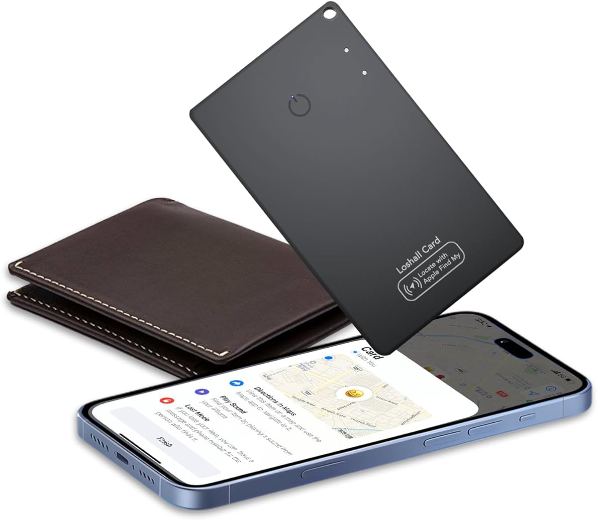 CASCHO Wallet Tracker Card [Apple MFi Certified] Air Tracker Tag, 0.06in Rechargeable Smartcard Work with Apple Find My, Keys Finder and Item Locator for Passport, Bags, Laptop, Black 1 Pack, iOS only