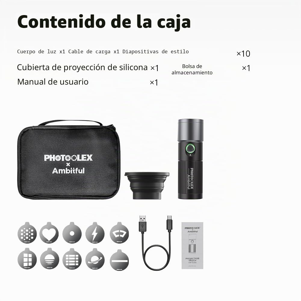 AMBITFUL Linterna de mano LED para fotografía, 4 colores, faro de fotografía portátil con 20 gobos, aleación de aluminio de 8400 mAh recargable, luz de relleno, vídeo, creación de contenidos