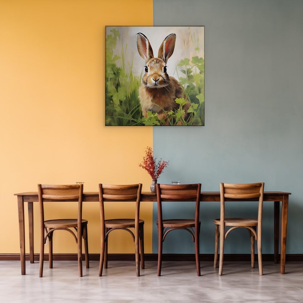 Canvas for Living Room. Whispers of Nature Captured: A Serene Rabbit Amidst The Whispering Grasses, 27 x 18 inch Canvas Wall Art - Ready to Hang