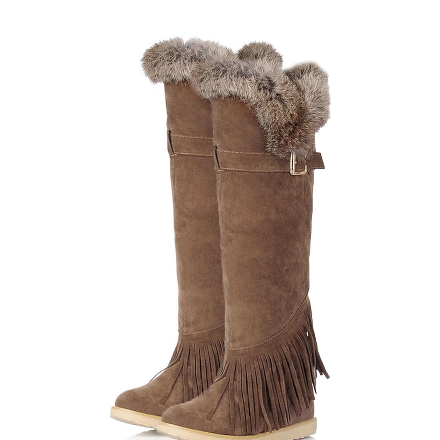 Tassel Over The Knee Snow Boots Straight Boots with Fleece Lining V Shaped Raw Edge Flat Long Boots