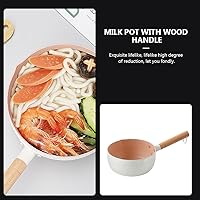 Vista 6 de Hemoton Sartén antiadherente para leche de 1.5 L, práctica olla con mango de madera, versátil olla pequeña para sopas, salsas y leche caliente, olla