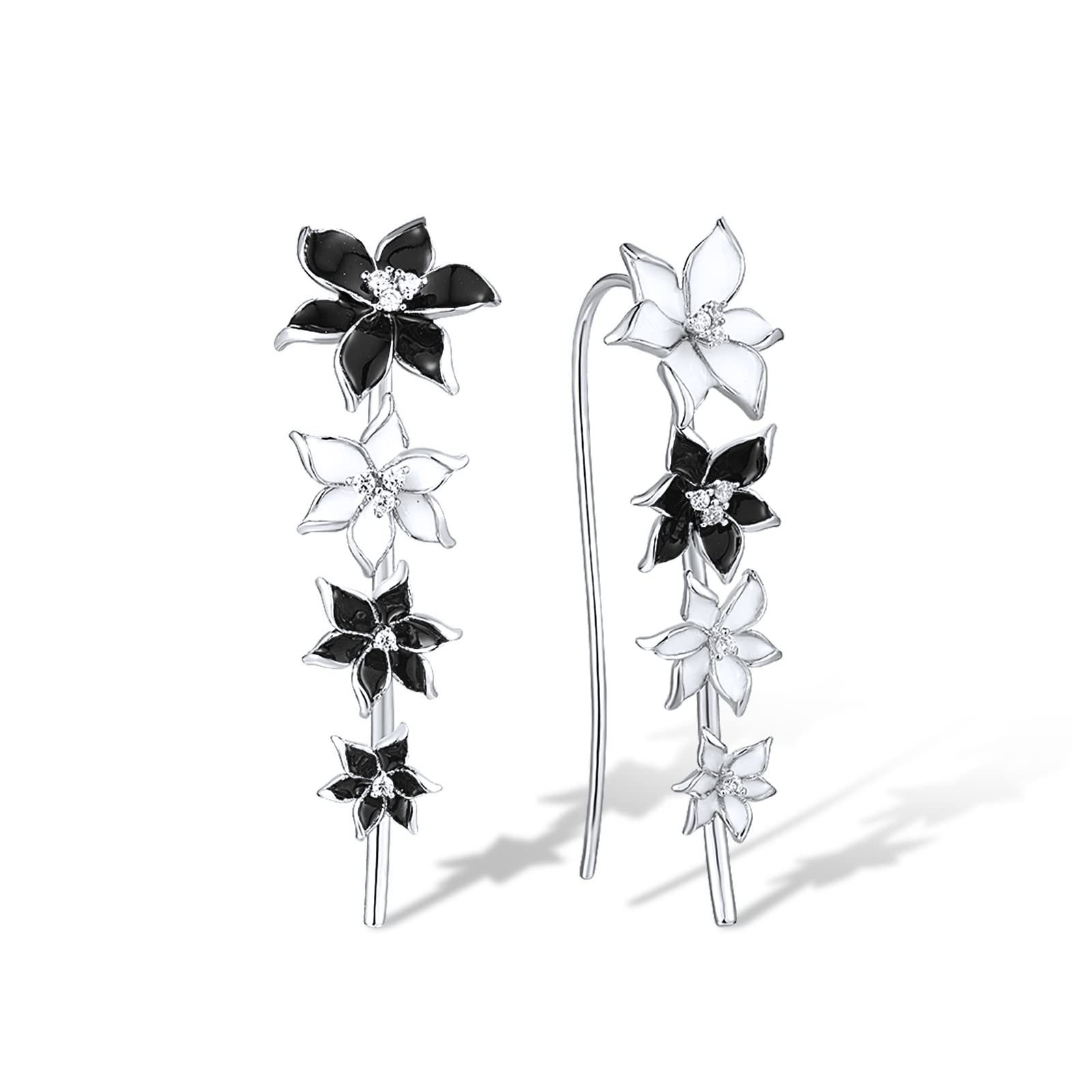 Santuzza 925 Sterling Silver Enamel Flower Ear Cuffs Climber Earrings for Women