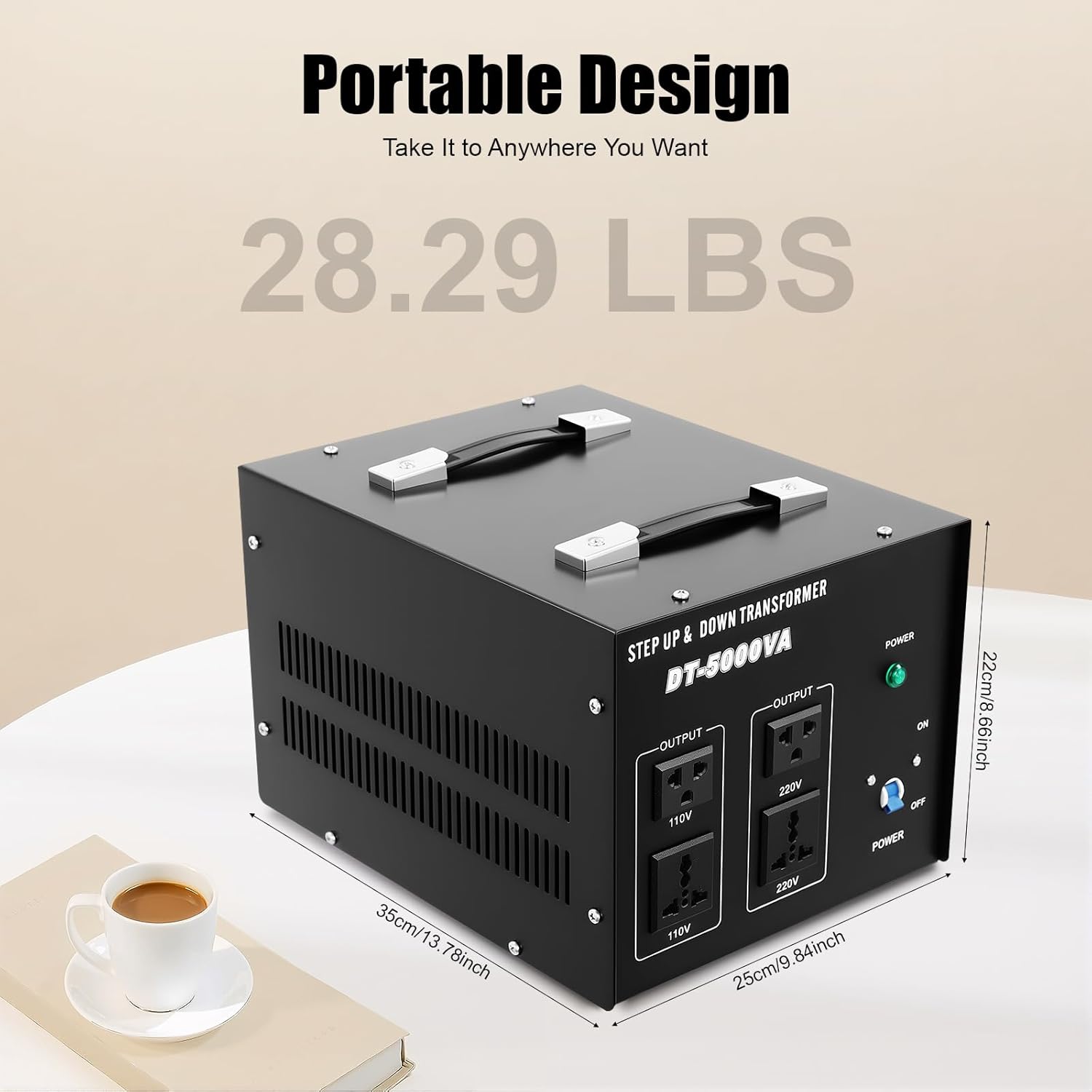 5000VA/4000W Voltage Converter Transformer Step Up/Down 110V/220V Heavy Duty Voltage Transformer Power Converter with 2 Universal Sockets, 2 US Standard Sockets, Circuit Breaker Protection