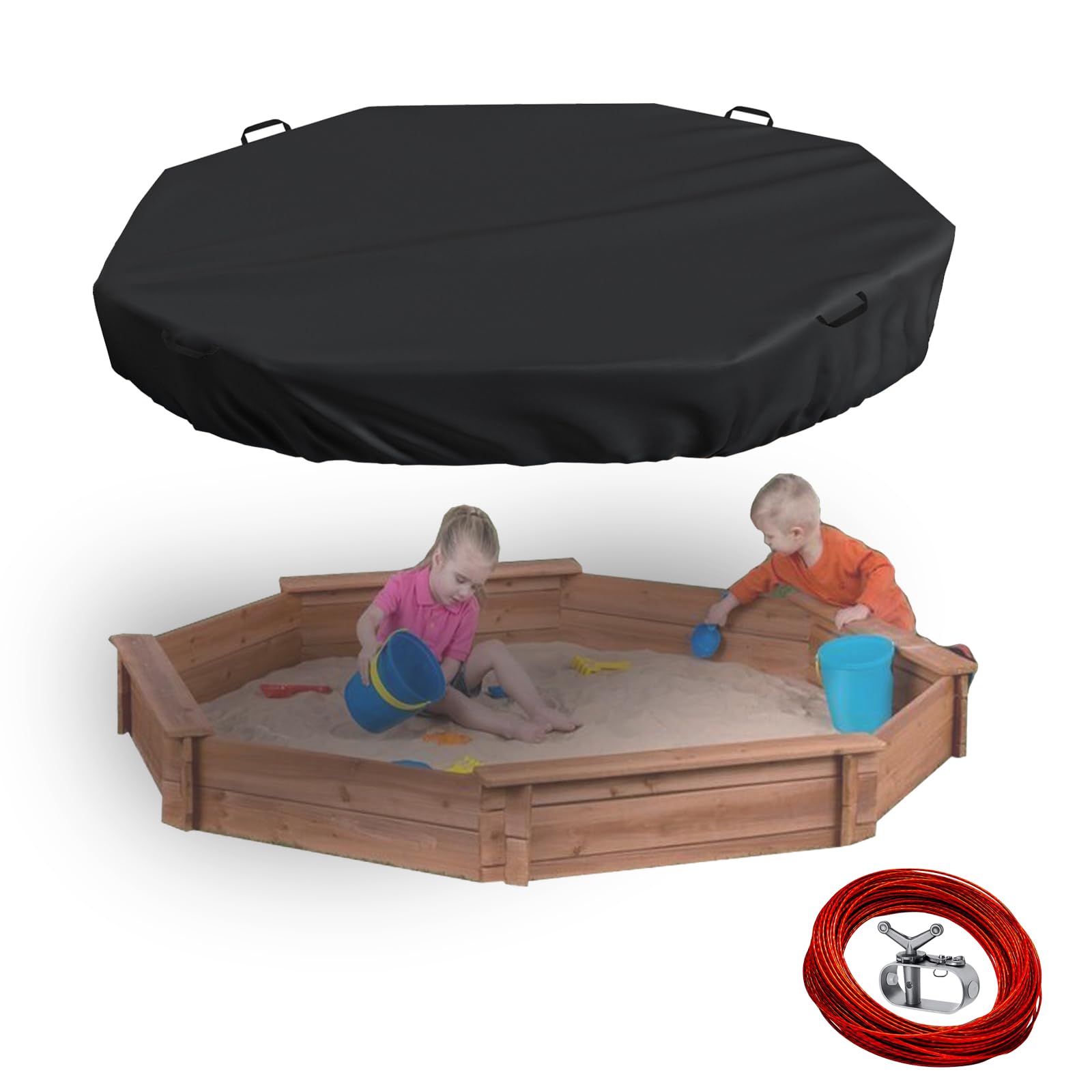 Waterproof Octagon Sandboxes Cover, Upgraded with Wire Rope & Winch Fixed Increase Stability, for 84