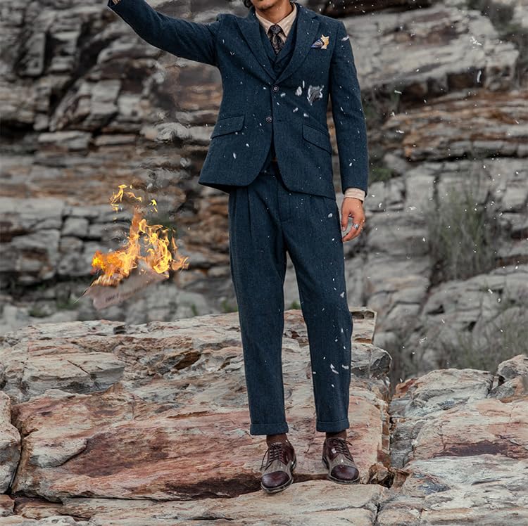 Men's Vintage Classic Wool Blazer Business Formal Casual Single Suit Jacket3