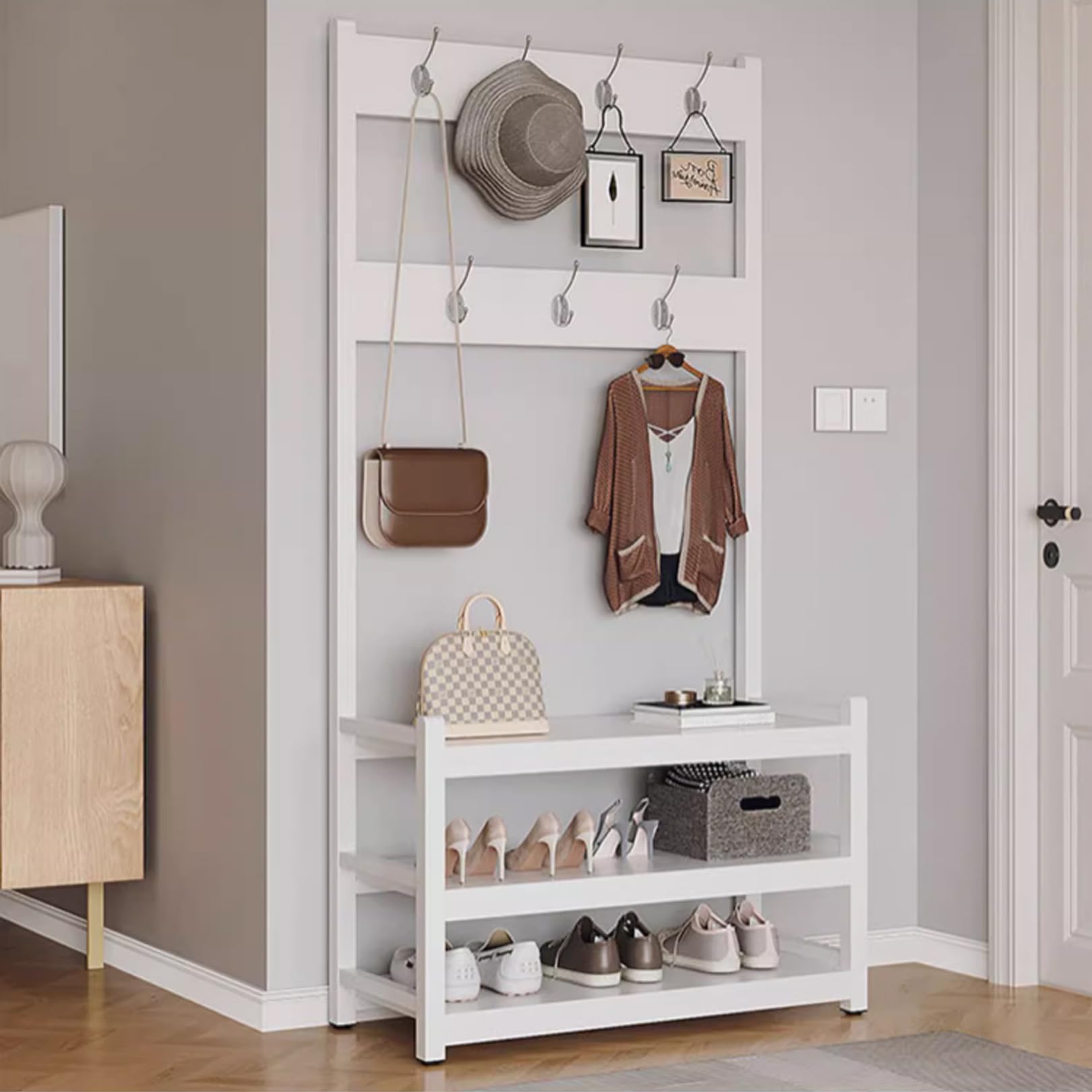 Portemanteau élégant avec banc en bois robuste et crochets de vestiaire haut de gamme