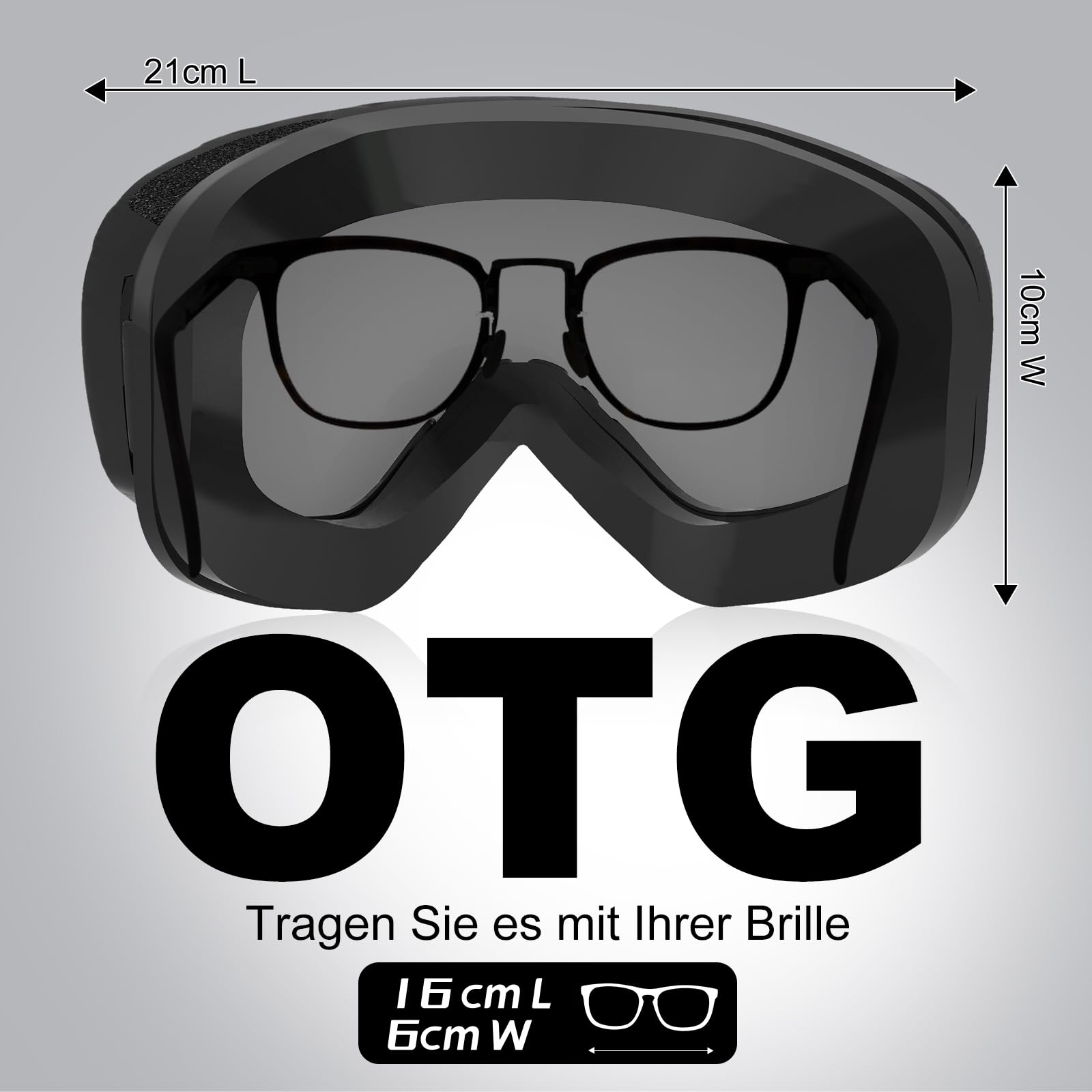 Snowboard Skibrille für Herren Damen Jugend Anti Beschlag über der Brille Winter Schneebrille mit Portable Brillenetui