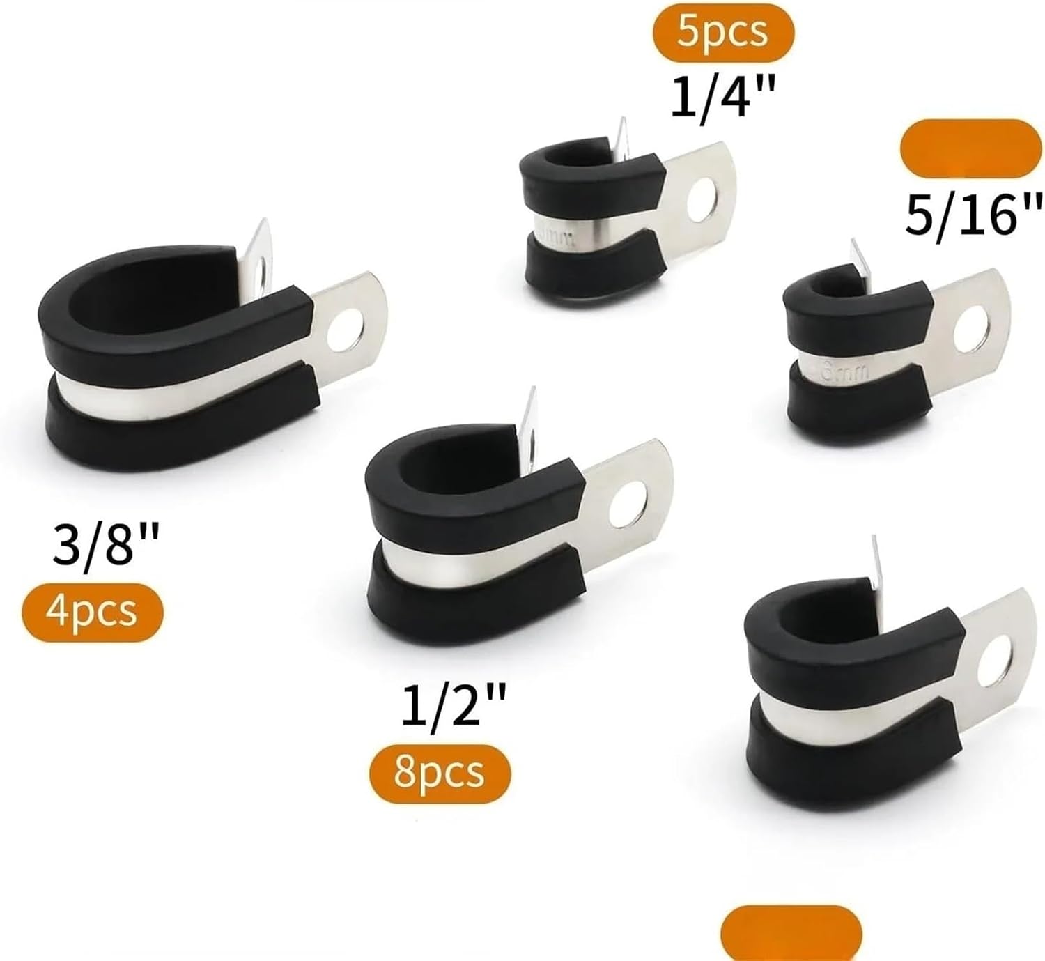 25PCS Cable Clamps Kit,1/4" 5/16" 3/8" 1/2" 3/4" Stainless Steel Rubber Cable Clamps,Automotive Wire Pipe Clamps