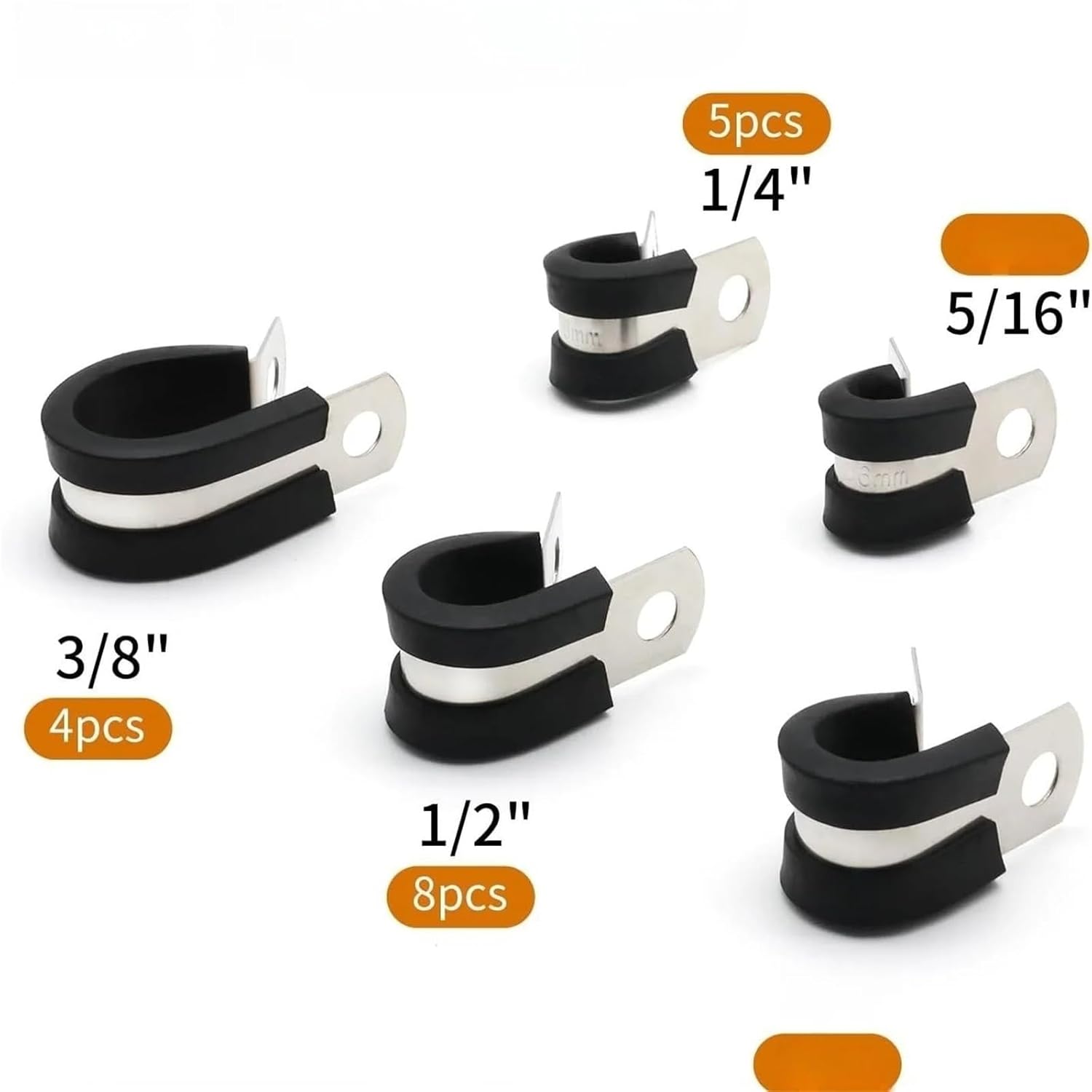 25PCS Cable Clamps Kit,1/4" 5/16" 3/8" 1/2" 3/4" Stainless Steel Rubber Cable Clamp,Automotive Wire Pipe Clamps