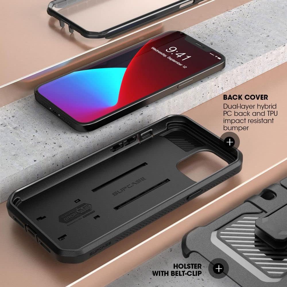 SUPCASE Unicorn Beetle Pro Series Case for iPhone 12 Mini (2020 Release) 5.4 Inch, Built-in Screen Protector Full-Body Rugged Holster Case (Black)