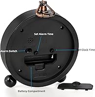 Vista 3 de 2 Pack Vintage Retro Analog Alarm Clocks, 5.2 Inch Silent Non Ticking Small Table Clock, Battery Operated Desk Clocks for Bedroom, Elegant Bedside