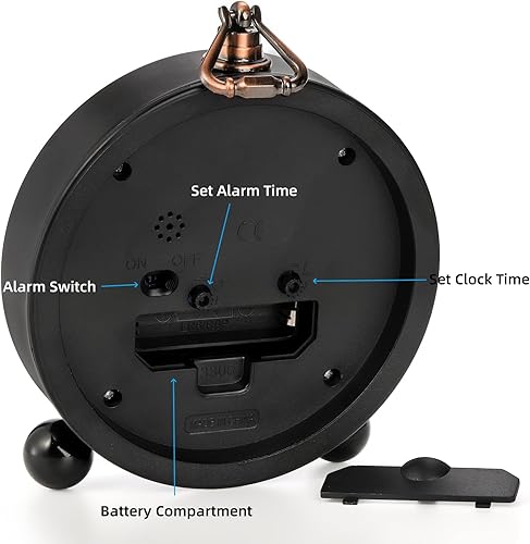 Vista 3 de 2 Pack Vintage Retro Analog Alarm Clocks, 5.2 Inch Silent Non Ticking Small Table Clock, Battery Operated Desk Clocks for Bedroom, Elegant Bedside