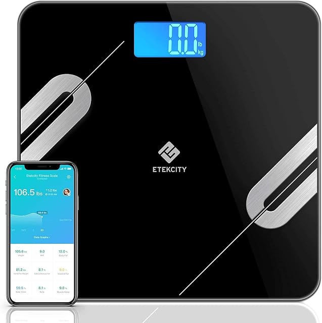 Etekcity Bluetooth Body Fat Scales, Digital Smart Wireless Weighing Weight Bathroom Scales, Body Composition Analyzer with Smart app for Body Weight, Body Fat, BMI, etc,28st/180kg/400lb, Black