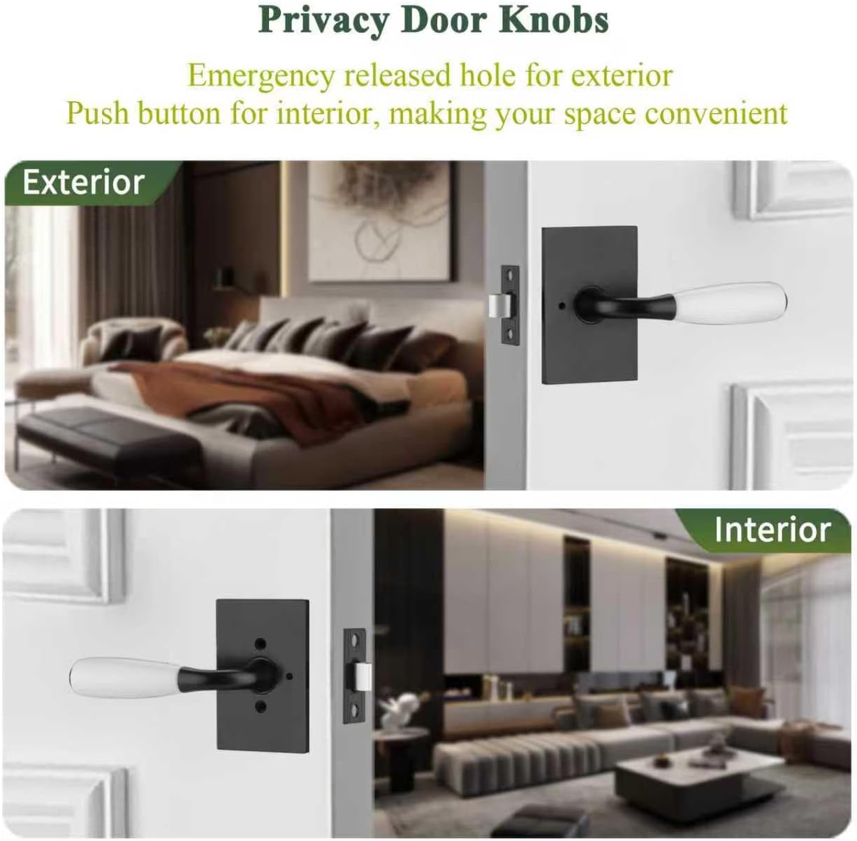 parro White Door Handles Interior, Porcelain Door Handles with Lock for Bath & Bedroom, Modern Privacy Door knobs