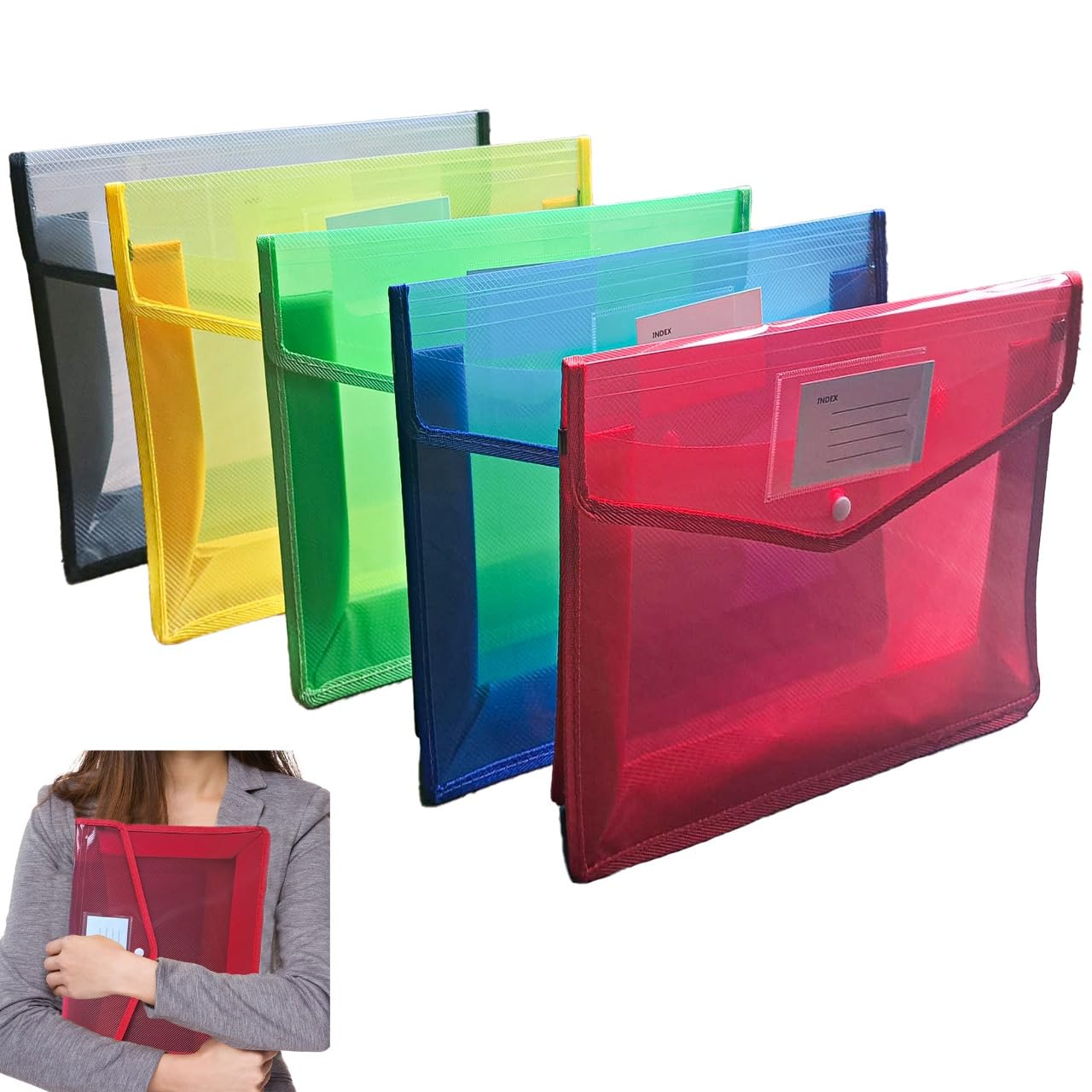 Plastic Folders A4, Set of 5 A4 Plastic Wallet for Document Organisation
