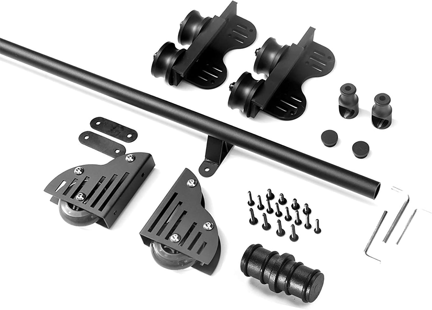 Custom Made Stand up Black Rolling Ladder Hardware Library Sliding Ladder Hardware Kit Round Track/Rail，Round Tube Mobile Ladder Track for Home/Indoor/Loft, Including Floor Wheels