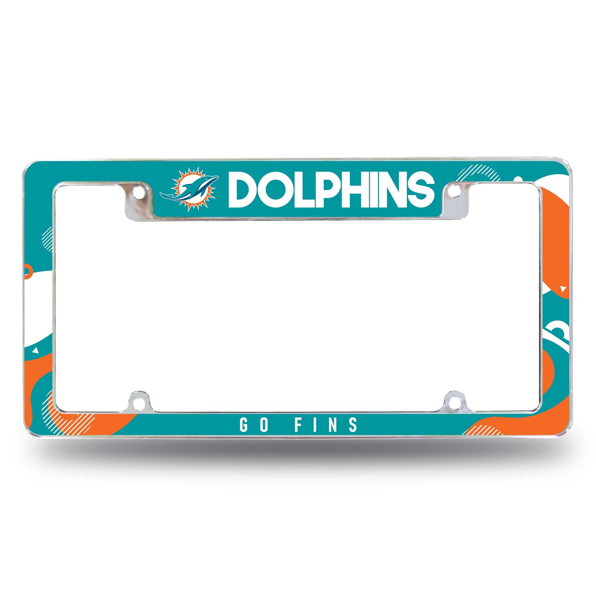 Rico Industries NFL Football Miami Dolphins Wave 12" x 6" Chrome All Over Automotive License Plate Frame for Car/Truck/SUV