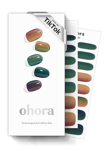 ohora Tiras de uñas de gel semicuradas (N Autumn Ombre), rango de tamaño extendido, funciona con cualquier lámpara de uñas, calidad de salón, larga