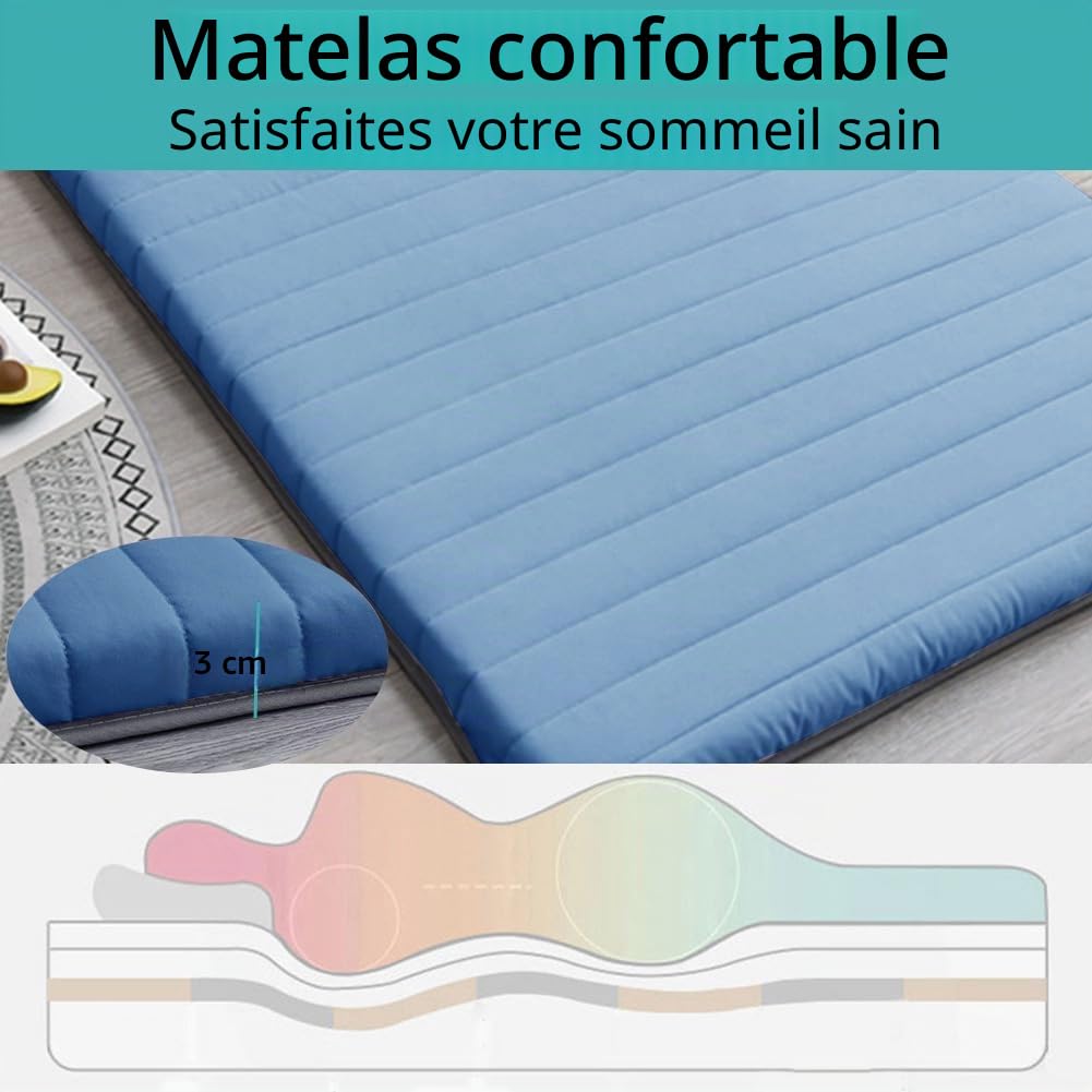 Matelas futon japonais à soutien élevé, matelas futon portable pour dortoir, tapis de couchage adapté pour adultes et enfants, tapis de sieste pliable
