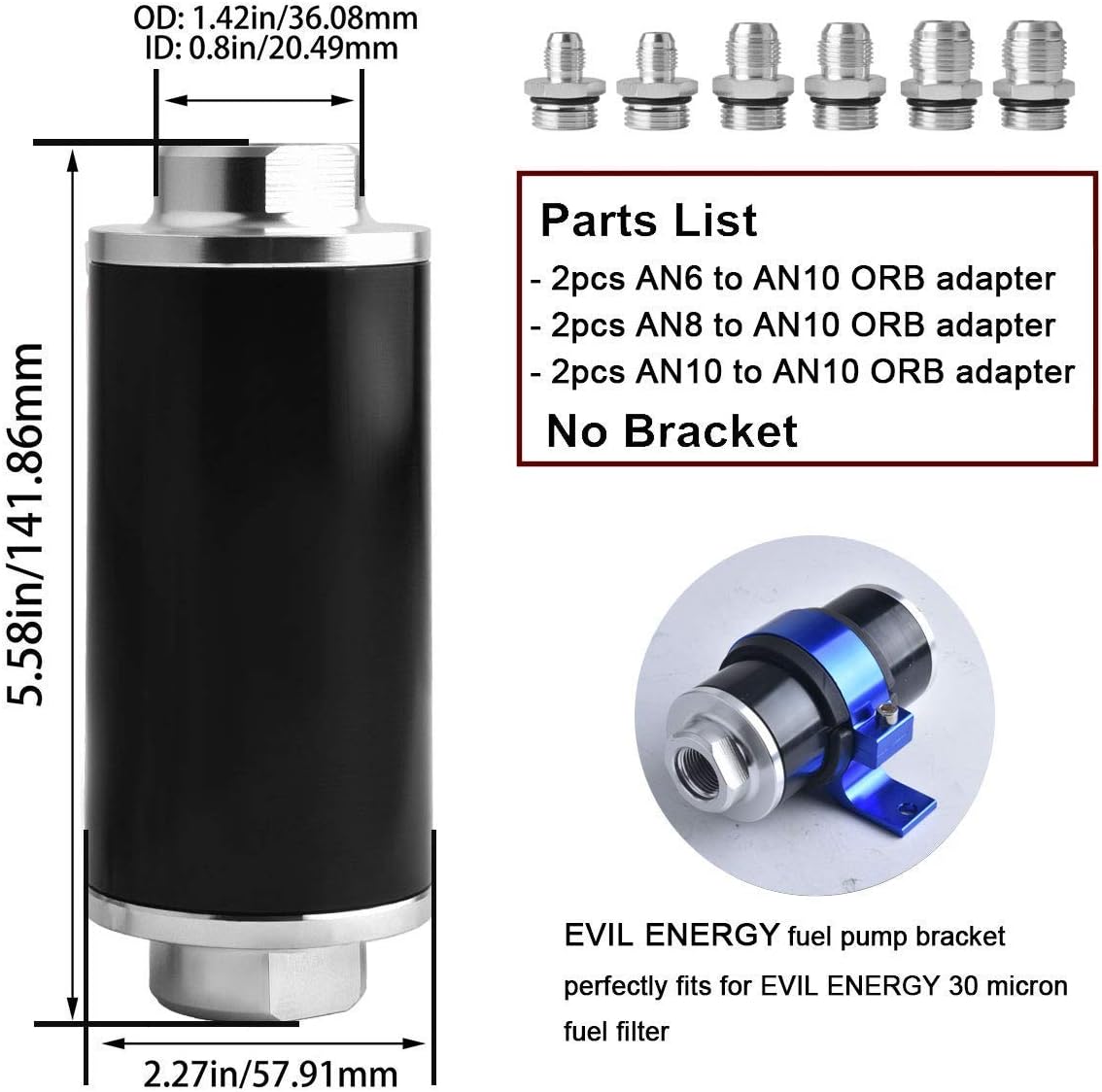 EVIL ENERGY 30micron Inline Fuel Filter Bundle with Adjustable 3AN-16AN Wrench Black