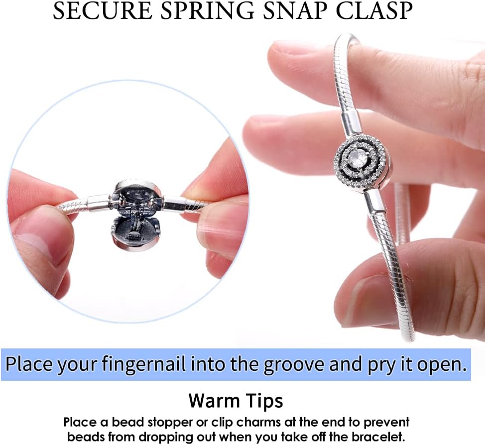 KUNSIR 925 Sterling Silver Snake Chain Bracelet with 5A Cubic Zirconia Hoop Compatible with Pandora charms, Christmas Mother's Day - Image 7