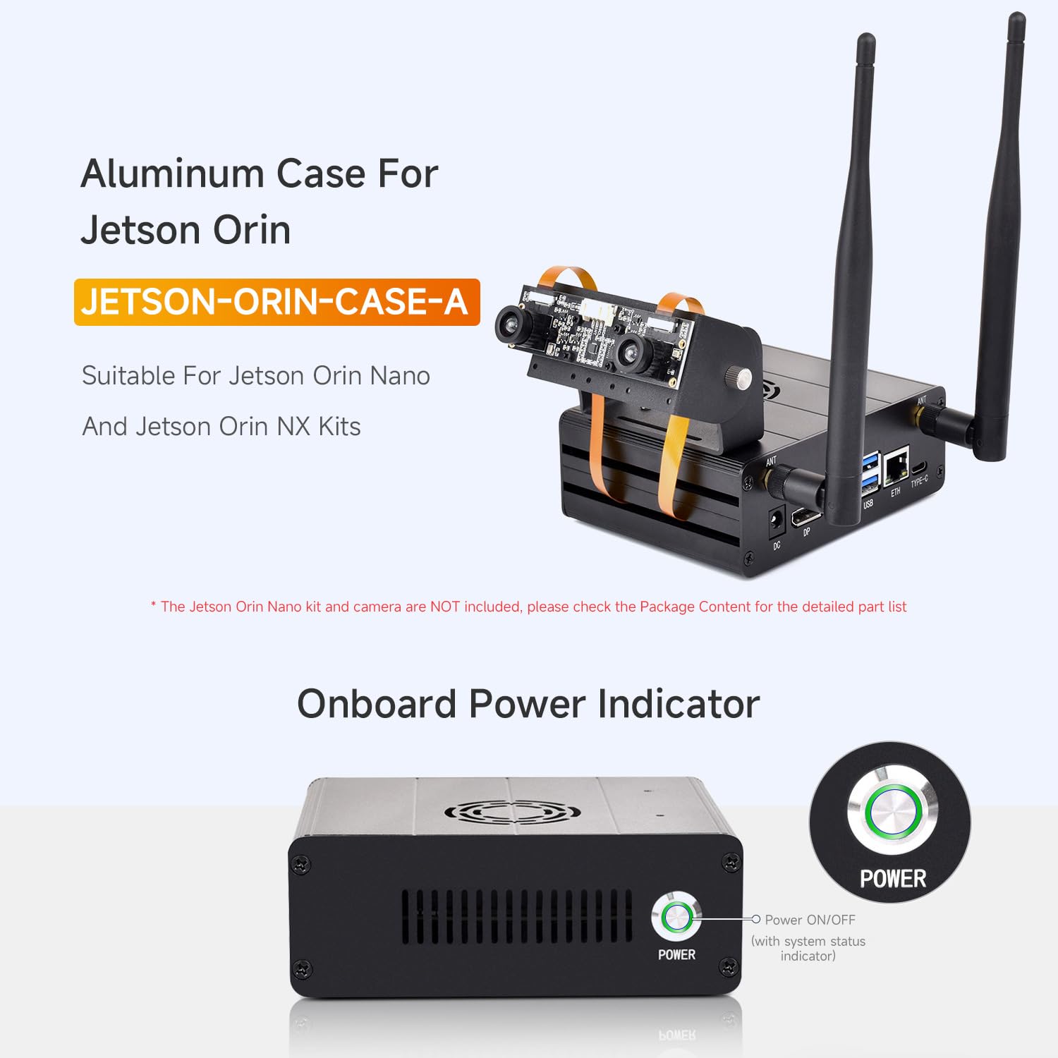 LUCKFOX Aluminum Alloy Case for Jetson Orin, Metal Shell with Camera Bracket Suitable for Jetson Orin Nano/Orin NX Kits