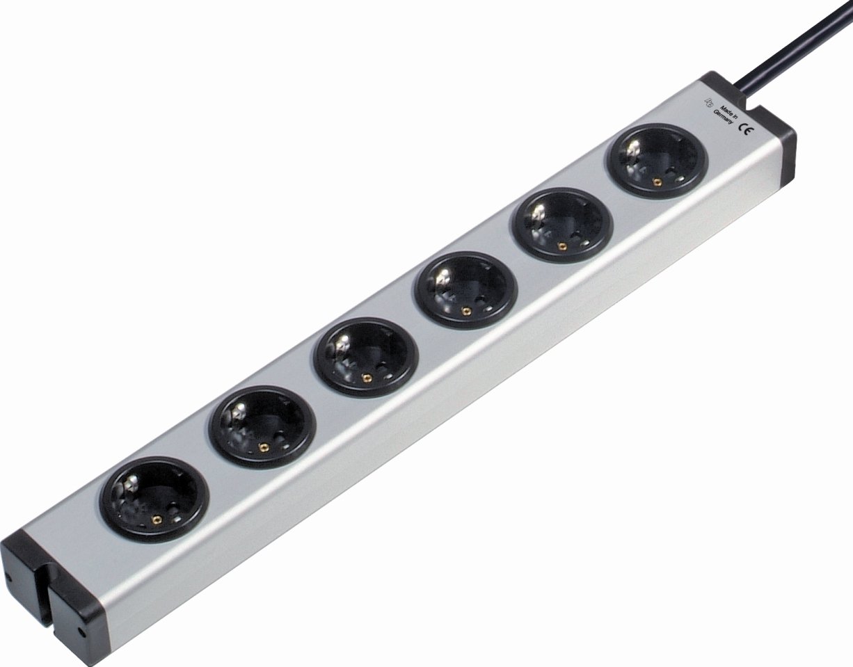 ALU HiFi 6-Fach Steckdosenleiste - Massives VOLL-Aluminium-Gehäuse und Vollkupferschiene - Hi-Fi-Leiste mit 2,5mm²-Zuleitung mit geradem Zentralstecker - - Bodo Ehmann - 0600x0006203a
