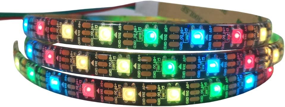 WS2812B - Tira de luces LED RGB (1 m, 60 ledes por metro, flexible, IP65, resistente al agua, con control (CC 5 V), para TV, fiesta, Navidad, etc. (1 m, 60 LED/m)