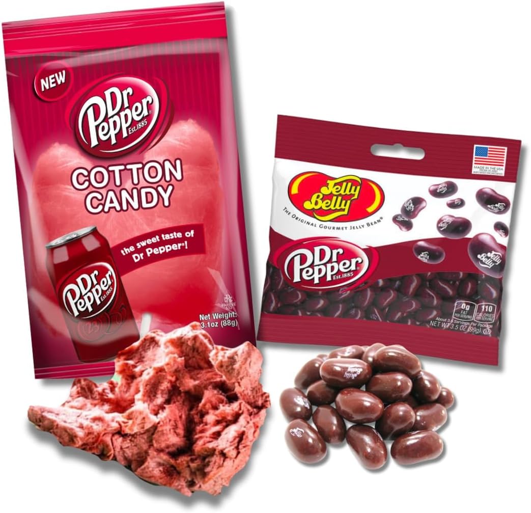 Soda Lover's Multipack - Dr. Pepper Cotton Candy (3.1 oz) Plus Dr. Pepper Jelly Belly Jelly Beans (3.5 oz) by Lyza's Sweets & Treats