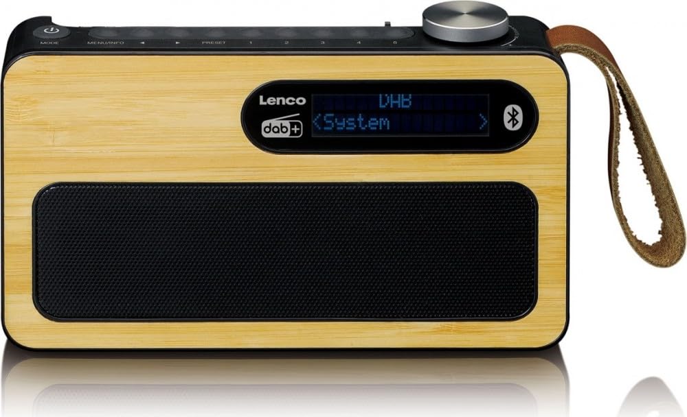 Lenco PDR-040 – Radio Portable Dab+ – Radio FM – avec Bluetooth – Batterie intégrée de 2000 mAh – 3 W RMS – Horloge et réveil – en Bambou véritable – Noir