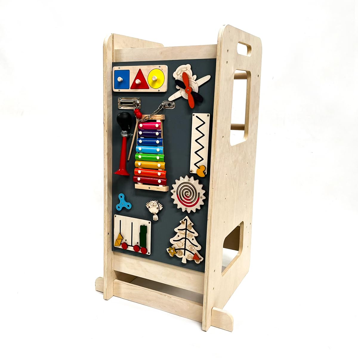 Torre de Aprendizaje Montessori 12 en 1 ATAA de Madera Natural | Camel – Altura regulable con tablero de actividades, desde 1 año